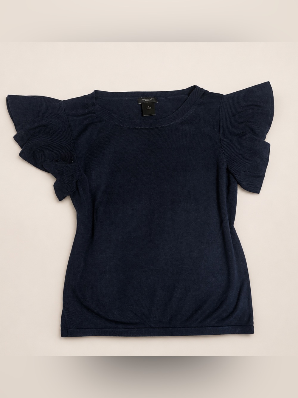 Ann Taylor Factory Navy Ruffle Sleeve Knit Top